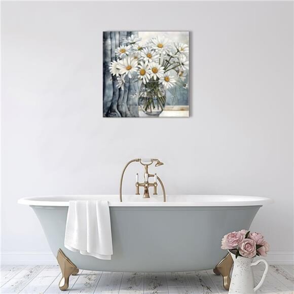 Gray Daisy Bathroom Wall Decor Canvas Print Picture Art Hanging Dining Dining - Picture 6 of 8